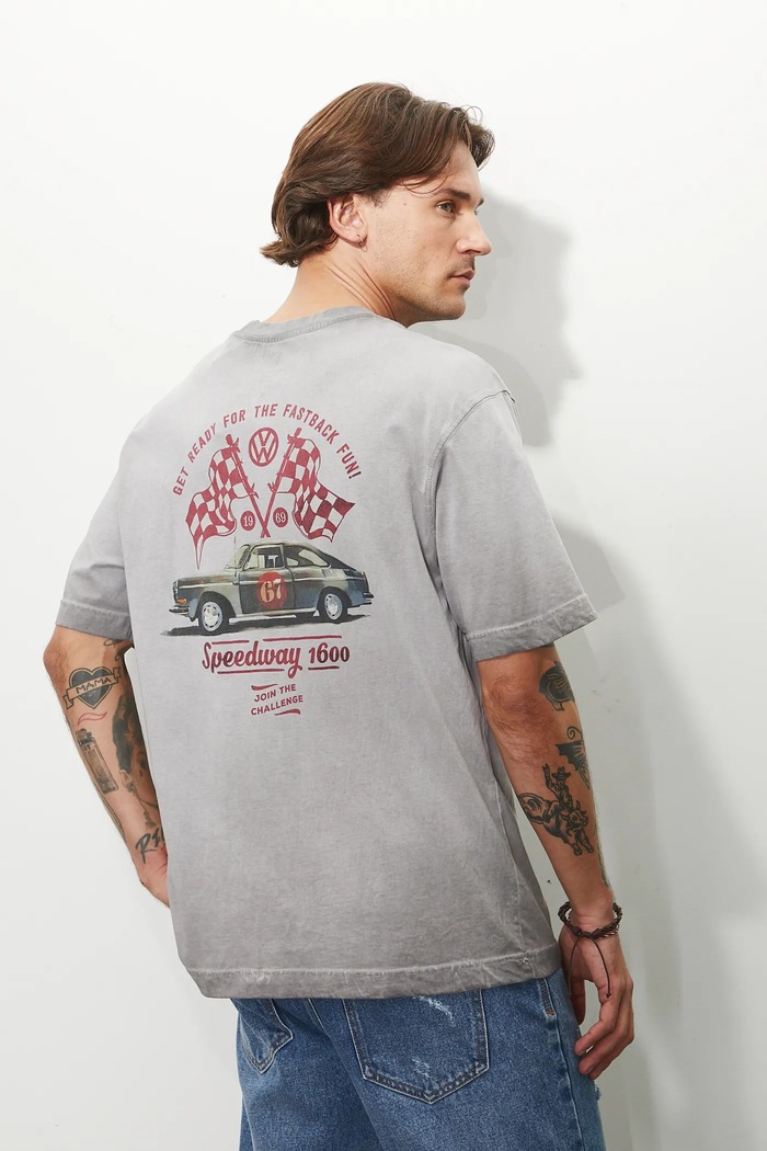 T-shirt bawełniany męski Volkswagen kolor szary okrągły szary RS25-TSMA76
