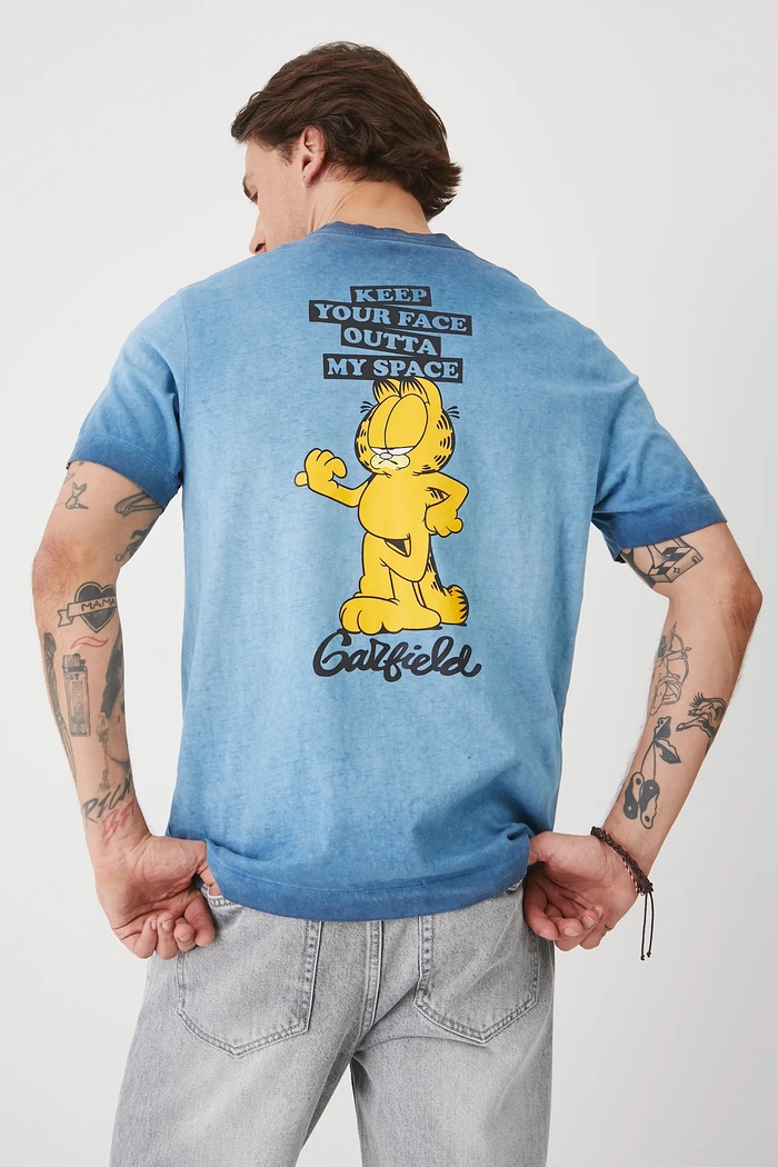 T-shirt bawełniany męski Garfield kolor niebieski niebieski RS25-TSMA86