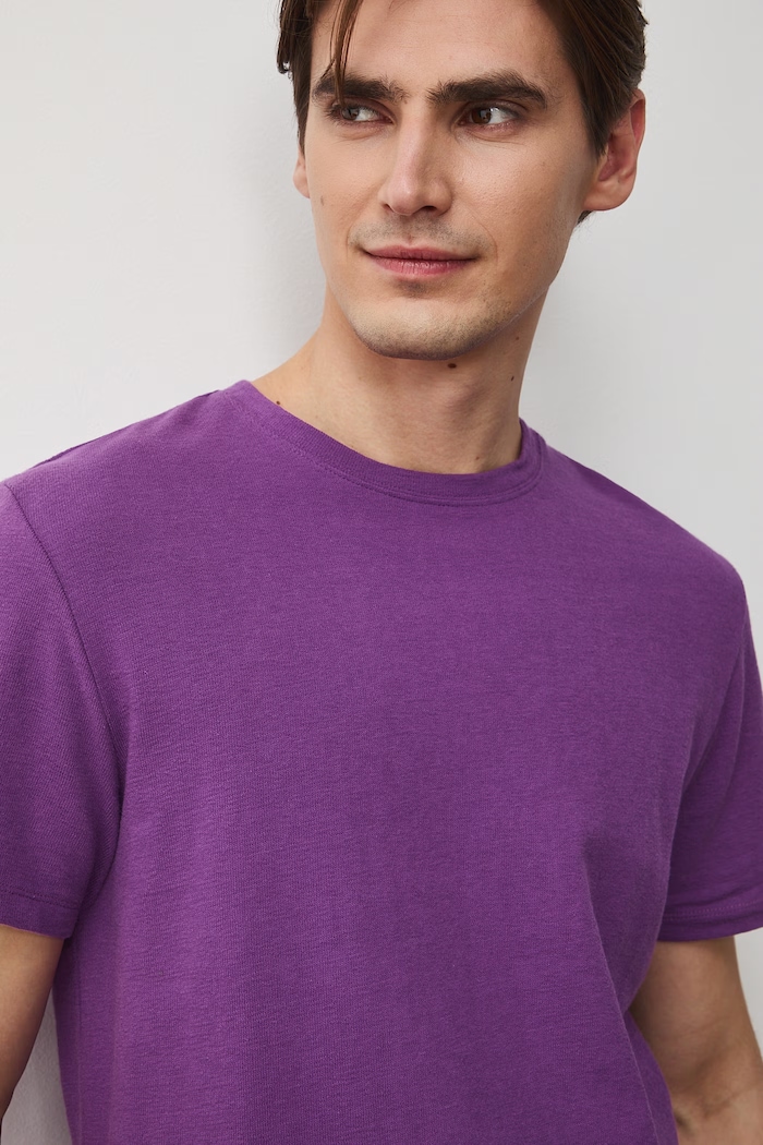 T-shirt bawełniany męski z fakturą kolor fioletowy fioletowy RS25-TSMB04