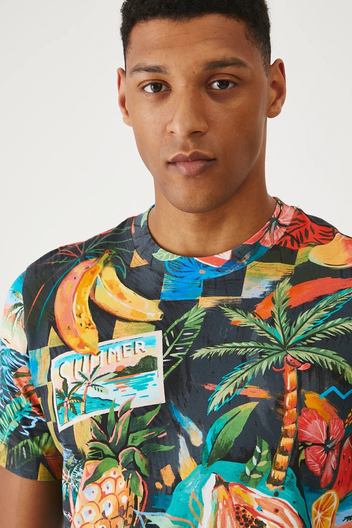 T-shirt bawełniany męski z elastanem wzorzysty kolor multicolor multicolor RS25-TSMB10