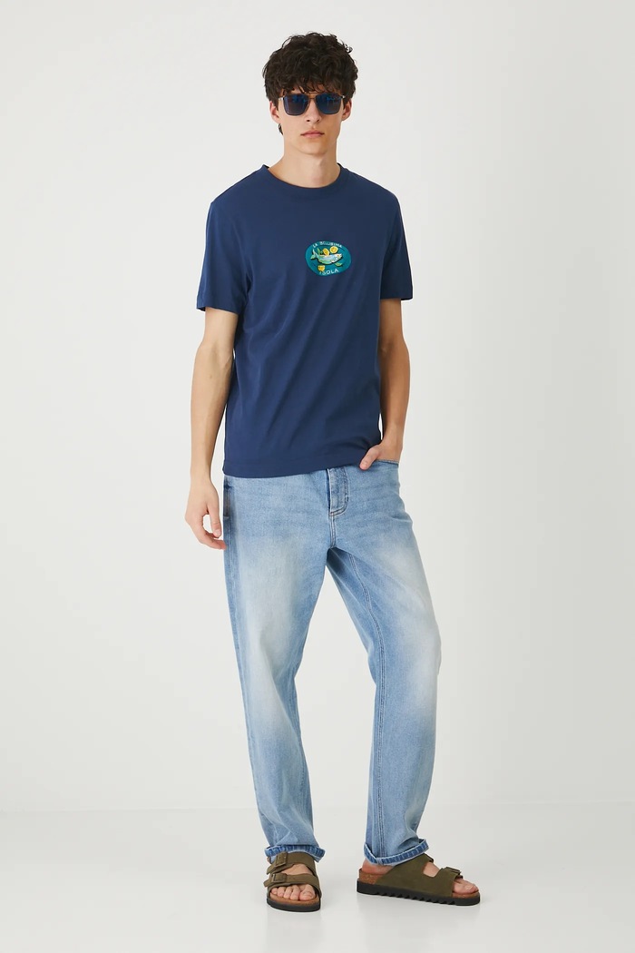 T-shirt bawełniany męski z nadrukiem kolor granatowy RS25-TSMB15 granatowy RS25
