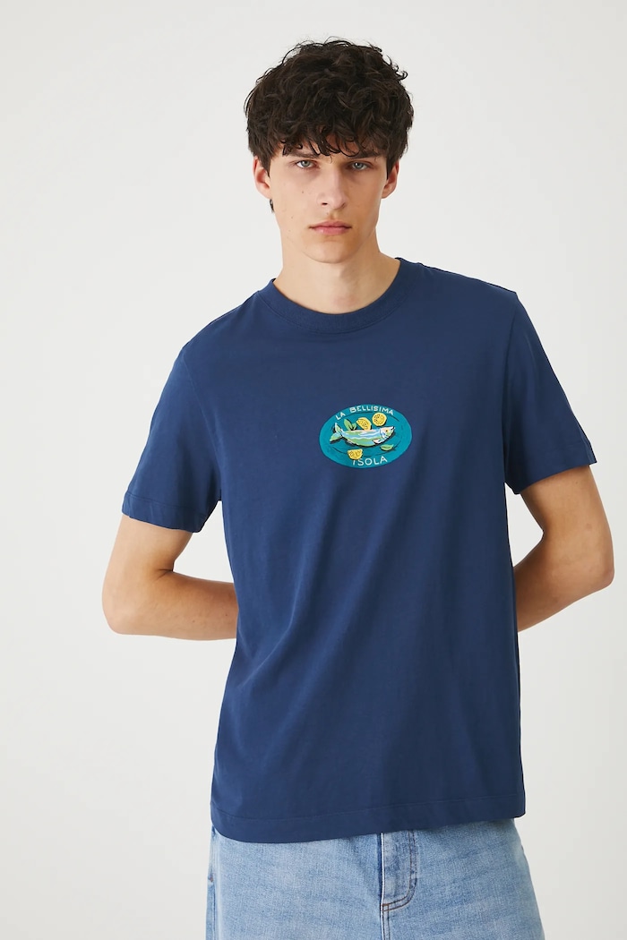 T-shirt bawełniany męski z nadrukiem kolor granatowy granatowy RS25-TSMB15