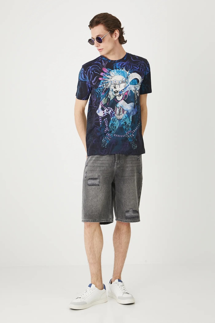 T-shirt bawełniany męski wzorzysty kolor czarny RS25-TSMC12 czarny RS25