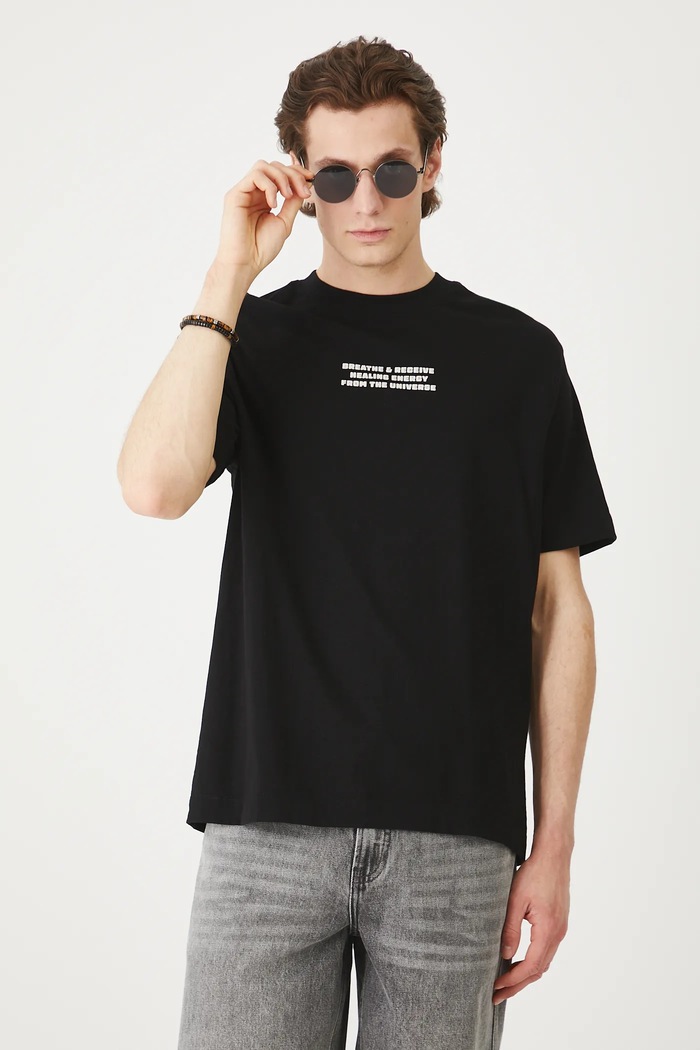 Bavlněné tričko pánské s potiskem černá barva černá RS25-TSMC17