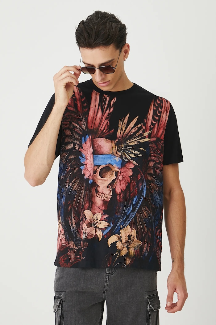 T-shirt bawełniany męski z nadrukiem kolor czarny czarny RS25-TSMC24