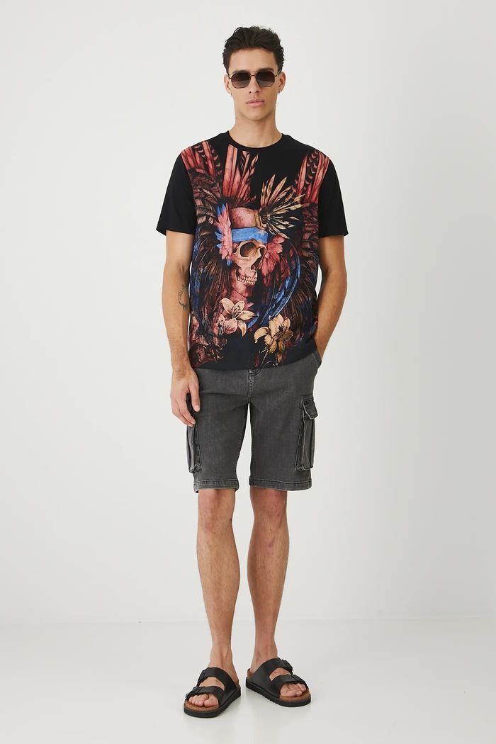 T-shirt bawełniany męski z nadrukiem kolor czarny RS25-TSMC24 czarny RS25