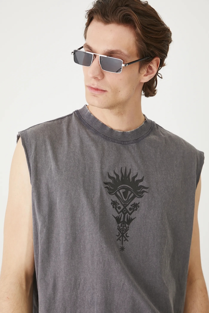 T-shirt bawełniany męski bez rękawów Tattoo Art by Michał Kidacki RS25-TTMC51 szary RS25