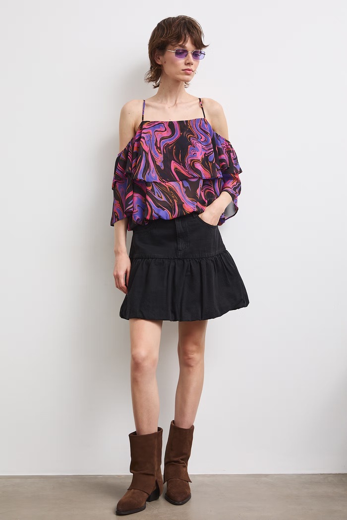 Bluzka hiszpanka damska z falbankami multicolor RS26-BKDC01