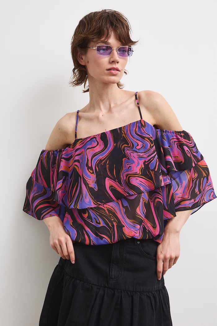 Bluzka hiszpanka damska z falbankami RS26-BKDC01 multicolor RS26