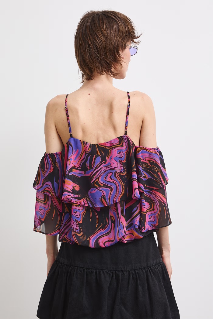 Odzież Bluzka hiszpanka damska z falbankami RS26-BKDC01 multicolor