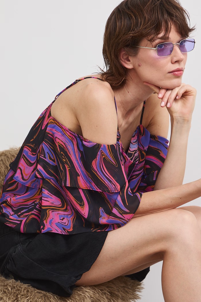 Bluzka hiszpanka damska z falbankami multicolor RS26-BKDC01