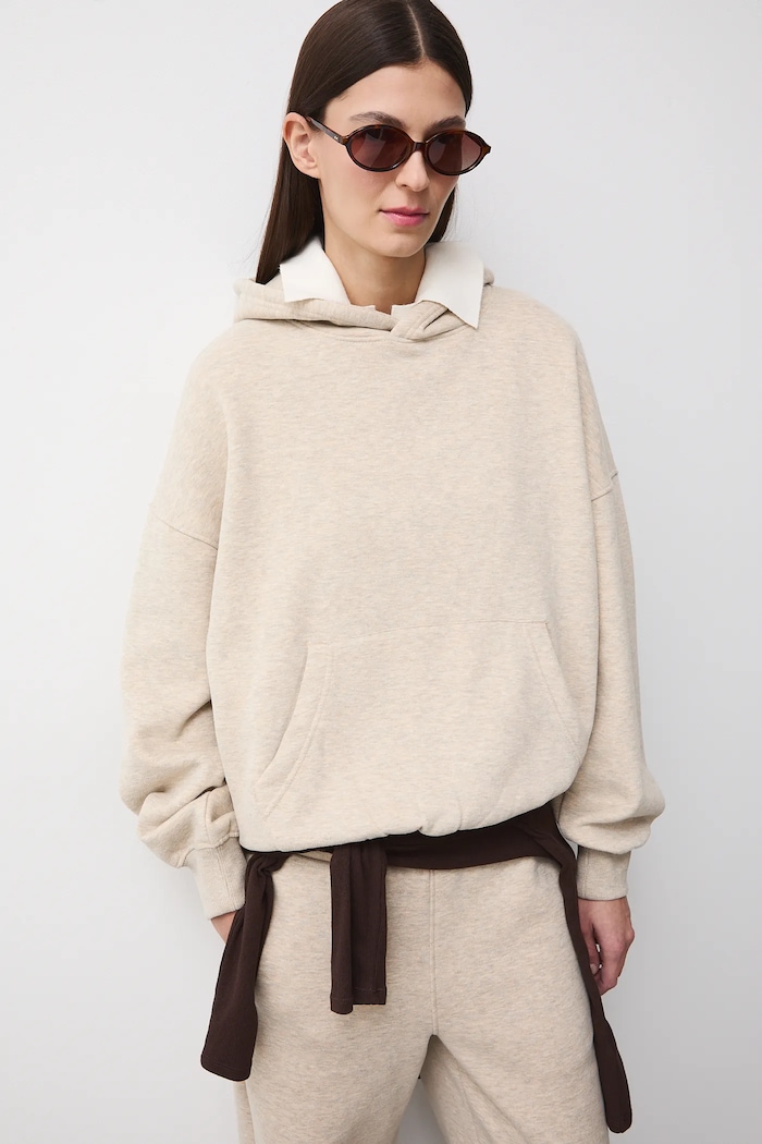 Bluza damska z kapturem melanżowa pozostałe beżowy RS26-BLD010