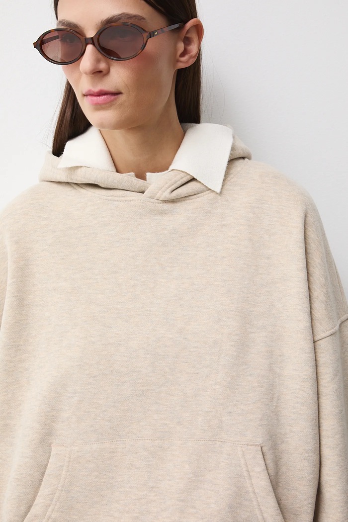 Bluza damska z kapturem melanżowa beżowy RS26-BLD010