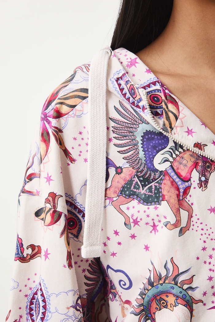 Bluza bawełniana damska z elastanem wzorzysta RS26-BLD031 beżowy