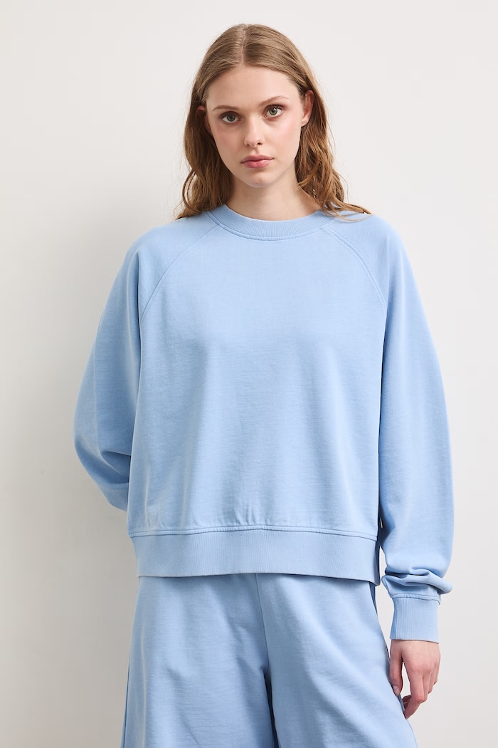 Bluza damska bawełniana z efektem sprania niebieski RS26-BLD090