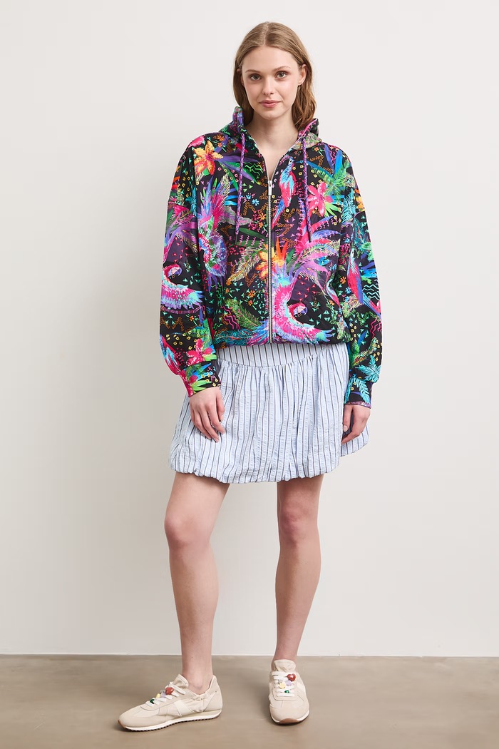 Bluza rozpinana z kapturem damska z motywem roślinnym RS26-BLD091 czarny RS26