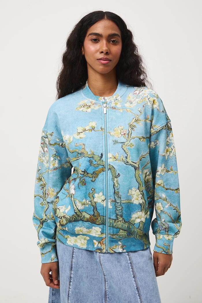 Bluza bawełniana damska z kolekcji Eviva L'arte wzorzyste niebieski RS26-BLD254