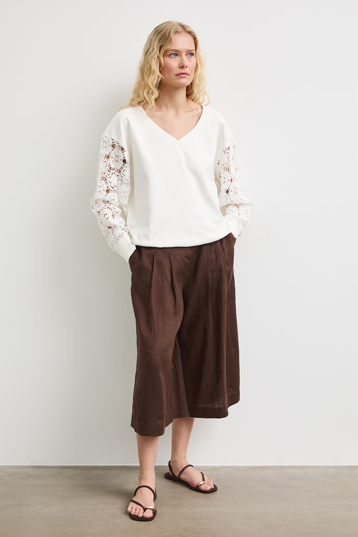 Bluza damska z ażurowymi wstawkami RS26-BLDB01 beżowy RS26
