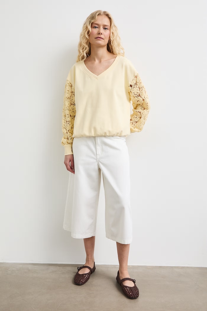 Bluza damska z ażurowymi wstawkami RS26-BLDB01 żółty RS26