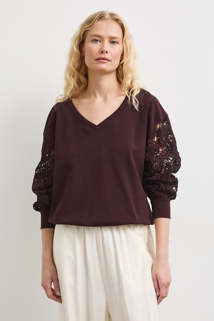 Bluza damska z ażurowymi wstawkami RS26-BLDB01 brązowy RS26