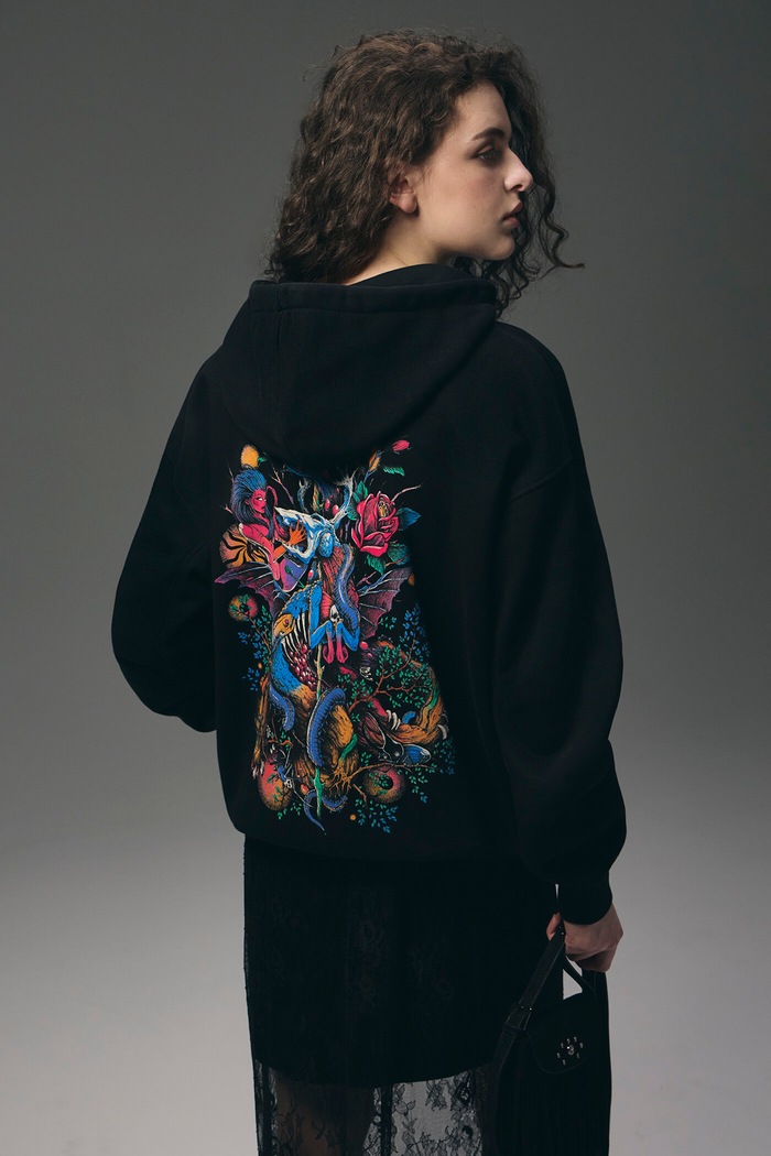 Bluza z kapturem damska z bawełną z kolekcji Tattoo Art by Mattia Provezza czarny RS26-BLDC51