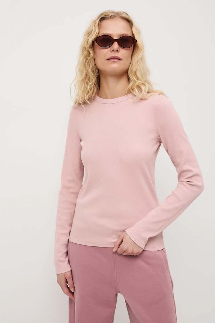 Longsleeve damski z modalem RS26-BUD011 różowy RS26