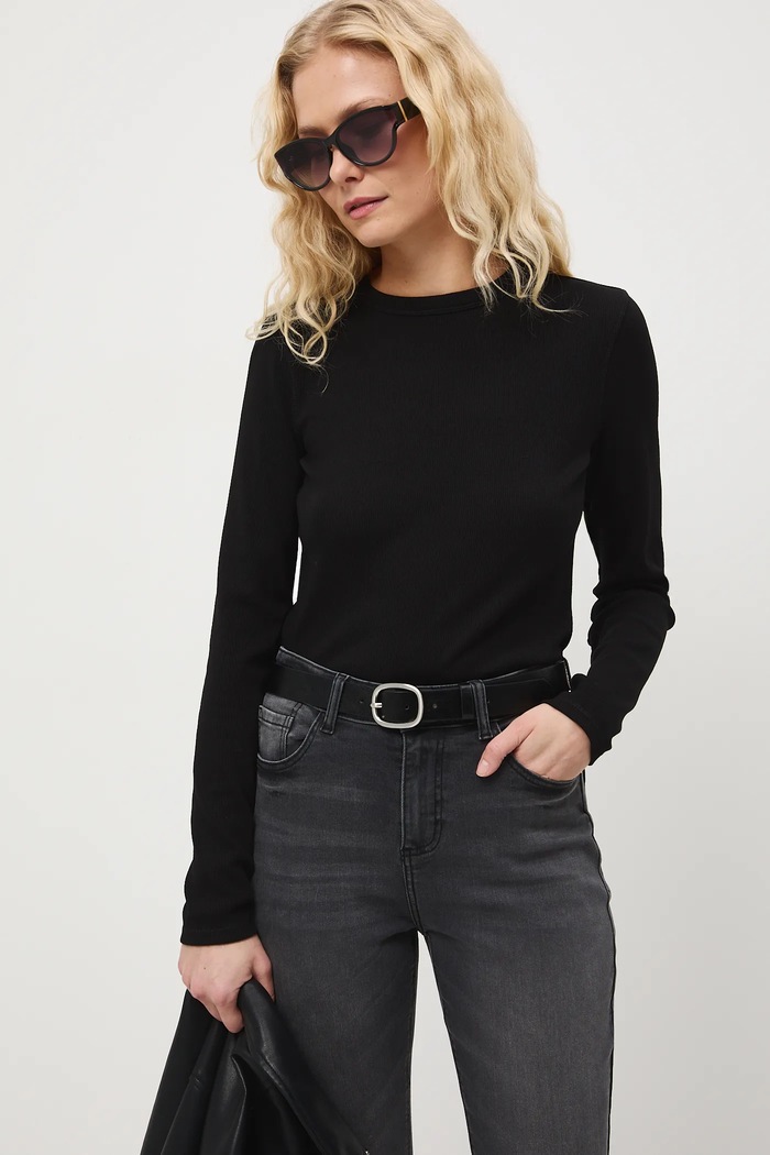 Longsleeve damski z modalem gładkie czarny RS26-BUD011