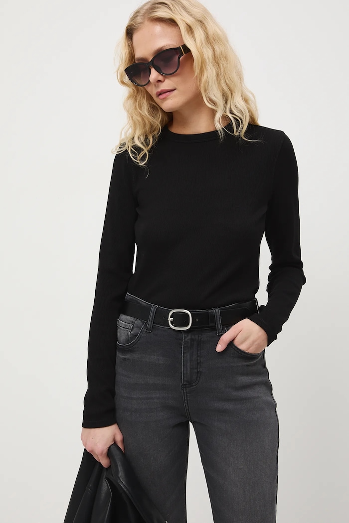 Longsleeve damski z modalem gładkie czarny RS26-BUD011