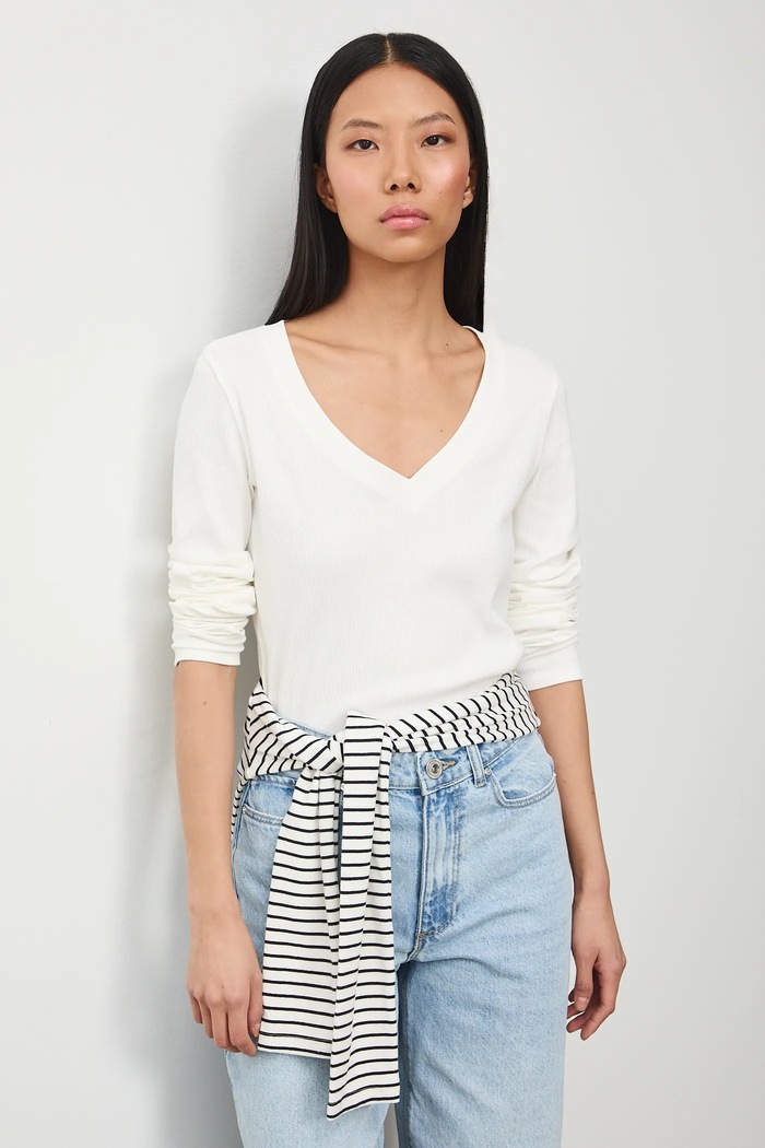 Longsleeve bawełniany damski z elastanem prążkowany z elastanem beżowy RS26-BUD030