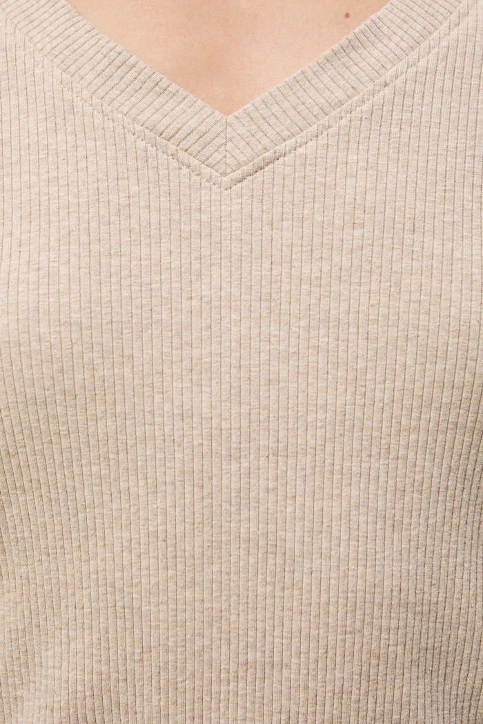 Longsleeve bawełniany damski z elastanem prążkowany RS26-BUD030 beżowy