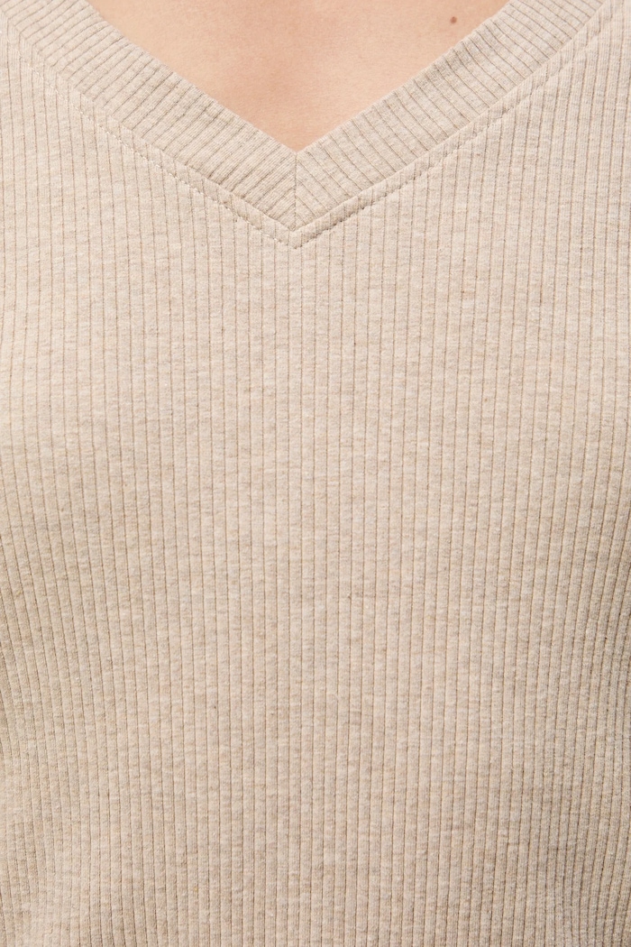 Longsleeve bawełniany damski z elastanem prążkowany RS26-BUD030 beżowy