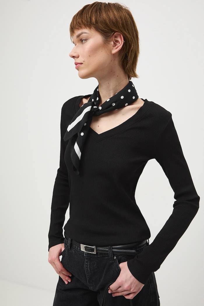 Longsleeve bawełniany damski z elastanem prążkowany z elastanem czarny RS26-BUD030