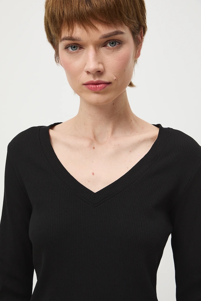 Longsleeve bawełniany damski z elastanem prążkowany czarny RS26-BUD030
