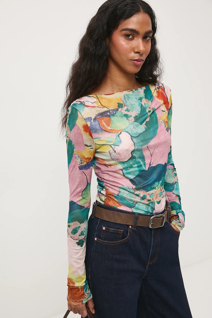 Longsleeve damski z kolekcji Eviva L'arte z elastanem multicolor RS26-BUD250