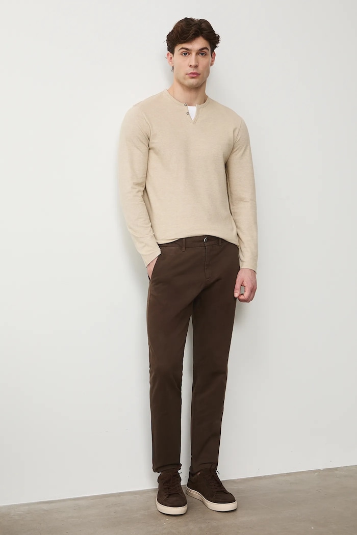 Longsleeve męski z dzianiny strukturalnej z elastanem RS26-BUM031 beżowy RS26