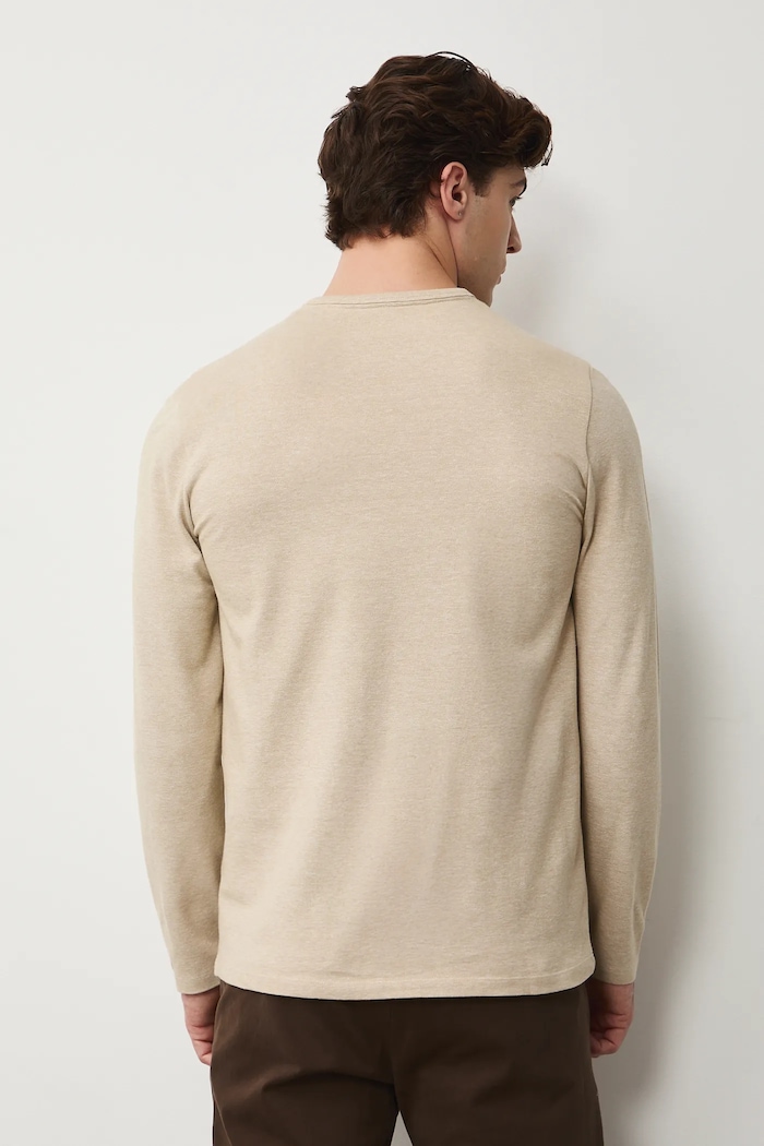 Odzież Longsleeve męski z dzianiny strukturalnej z elastanem RS26-BUM031 beżowy