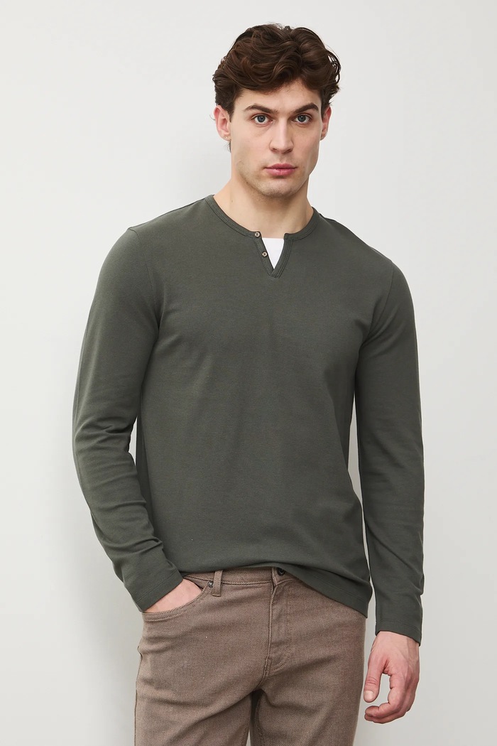 Longsleeve męski z dzianiny strukturalnej z elastanem zielony RS26-BUM031