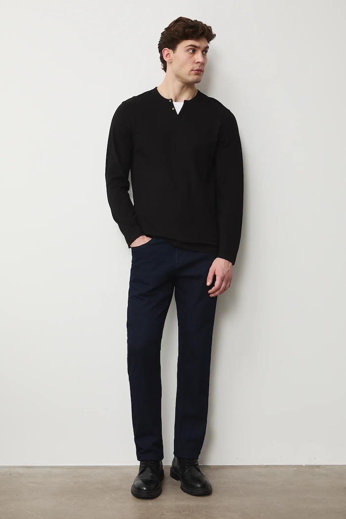 Longsleeve męski z dzianiny strukturalnej z elastanem RS26-BUM031 czarny RS26