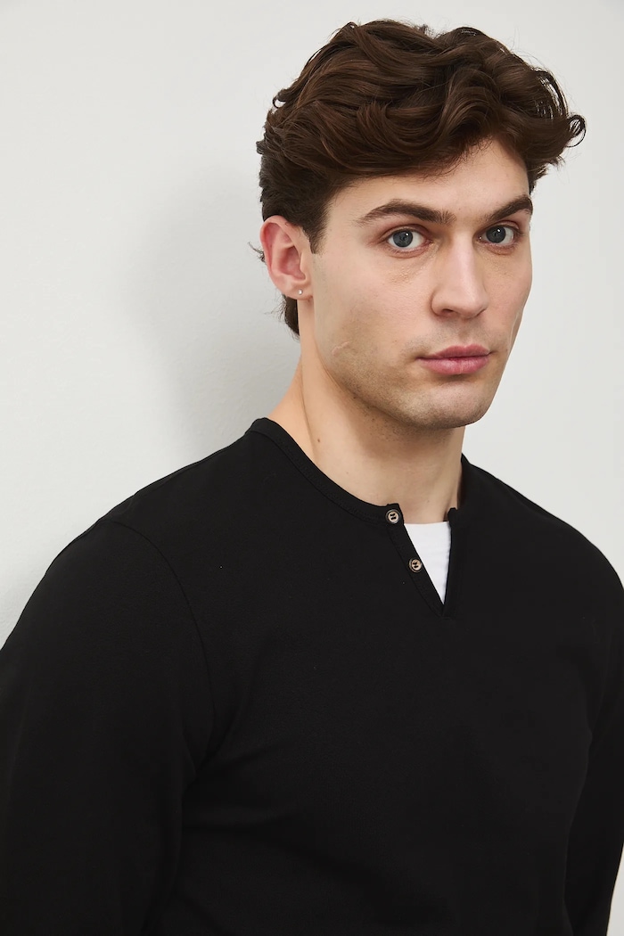Longsleeve męski z dzianiny strukturalnej z elastanem czarny RS26-BUM031