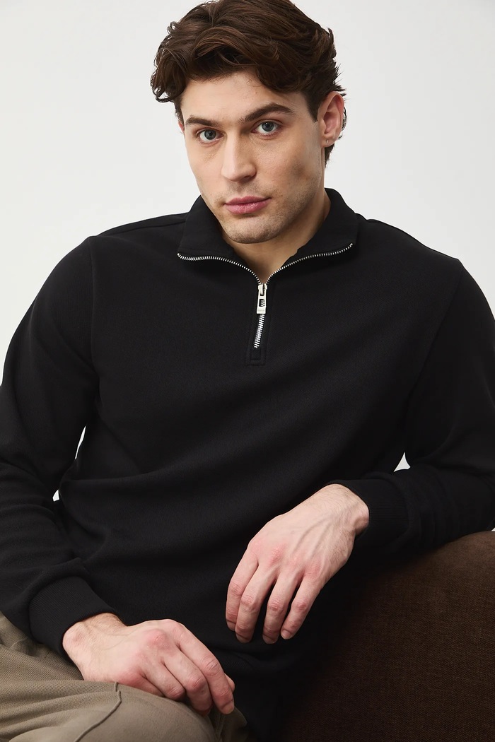 Longsleeve męski z półgolfem z fakturą czarny RS26-BUM300