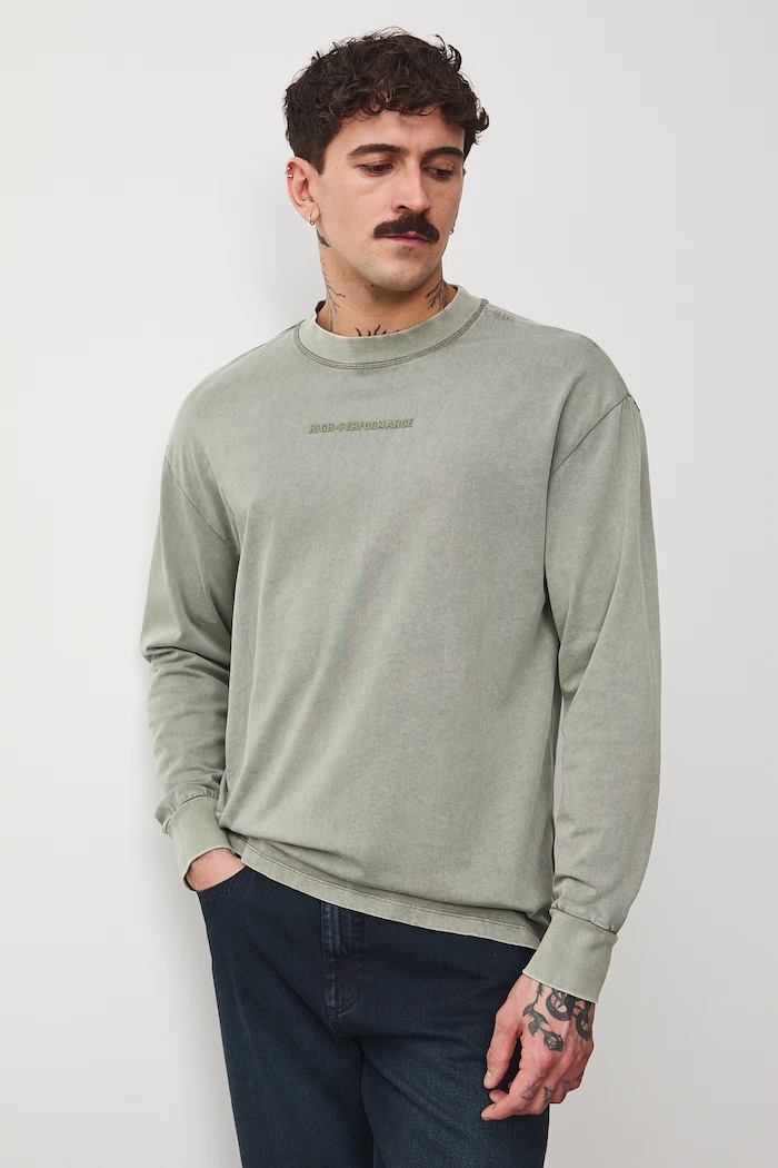 Odzież Longsleeve bawełniany męski z nadrukami RS26-BUM401 zielony