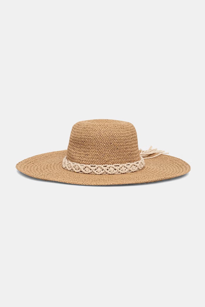 Kapelusz z szerokim rondem damski pleciony handmade RS26-CAD900 beżowy RS26