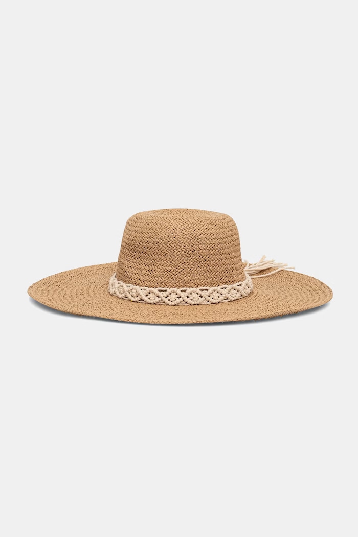 Kapelusz z szerokim rondem damski pleciony handmade RS26-CAD900 beżowy RS26