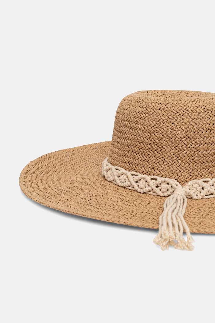 Kapelusz z szerokim rondem damski pleciony handmade beżowy RS26-CAD900