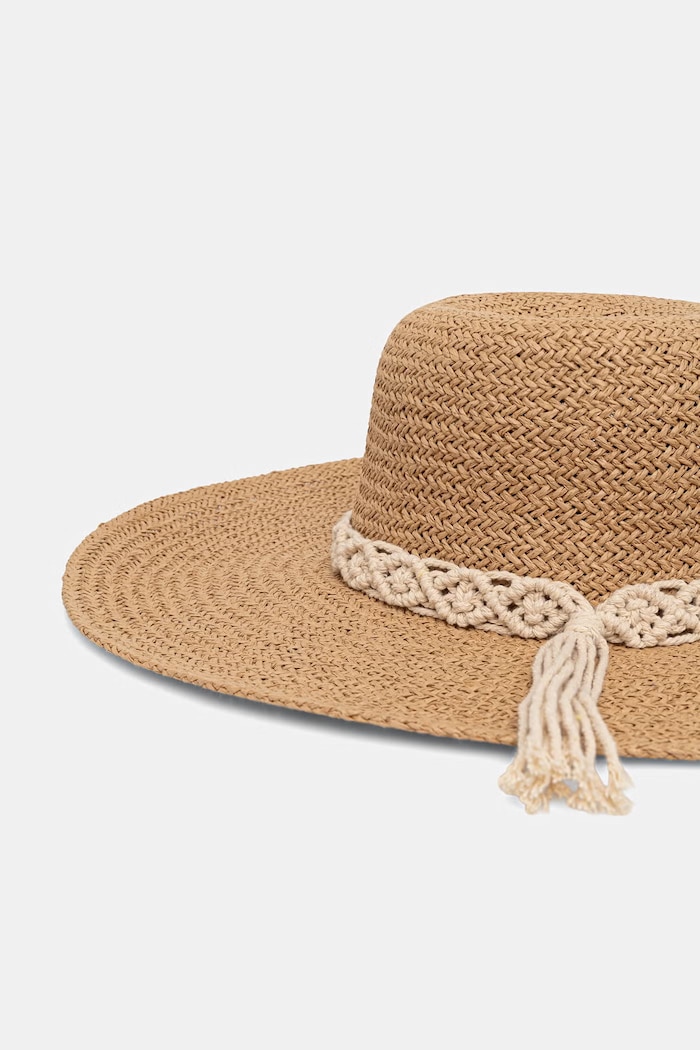 Kapelusz z szerokim rondem damski pleciony handmade beżowy RS26-CAD900