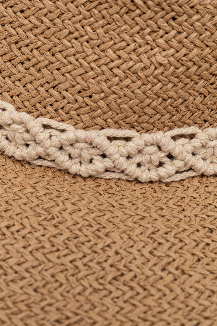 Kapelusz z szerokim rondem damski pleciony handmade RS26-CAD900 beżowy