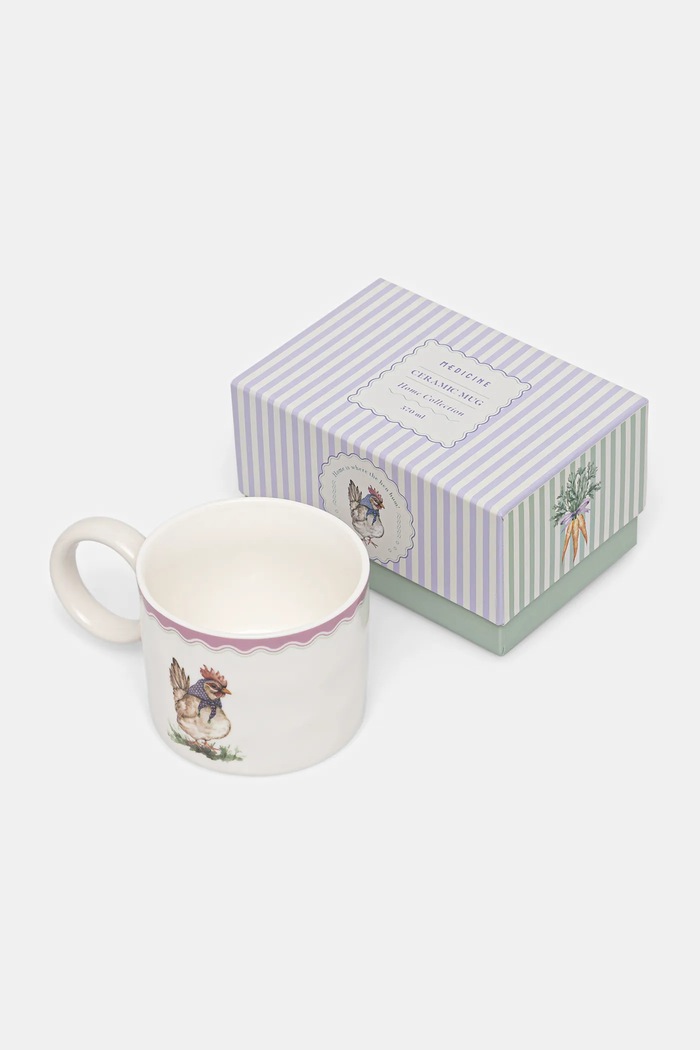 Kuchnia i jadalnia Kubek ceramiczny 370 ml w kury RS26-KBU411 beżowy