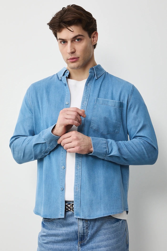 Koszula jeansowa męska z lyocellem RS26-KDM033 niebieski RS26