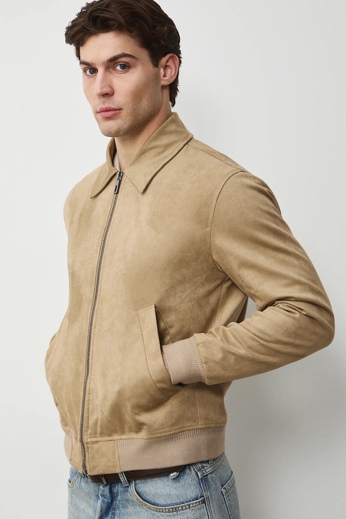 Kurtka męska typu harrington gładka beżowy RS26-KUM301