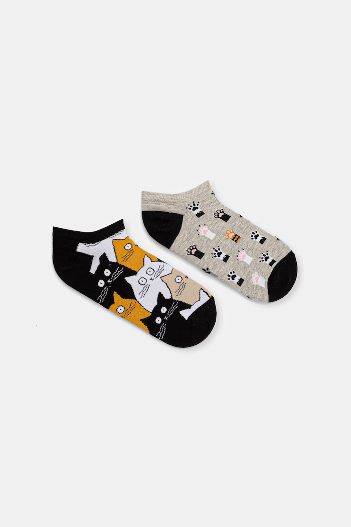Skarpetki bawełniane damskie w koty (2-pack) skarpetki krótkie multicolor RS26-LGD200